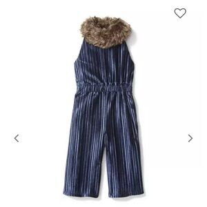 Janie and Jack Faux Fur Collar Velvet Jumpsuit